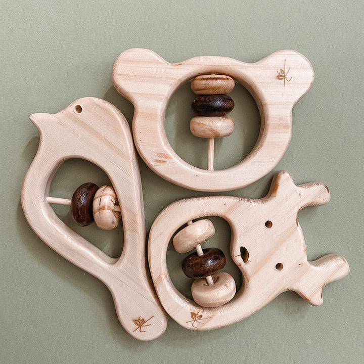 Wooden Baby Rattles - Animals