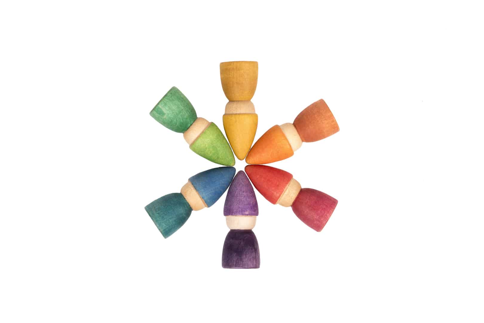 Grapat Rainbow Tomtens - Set of 6 Wooden Peg Dolls by Grapat - Learning Bugs UK