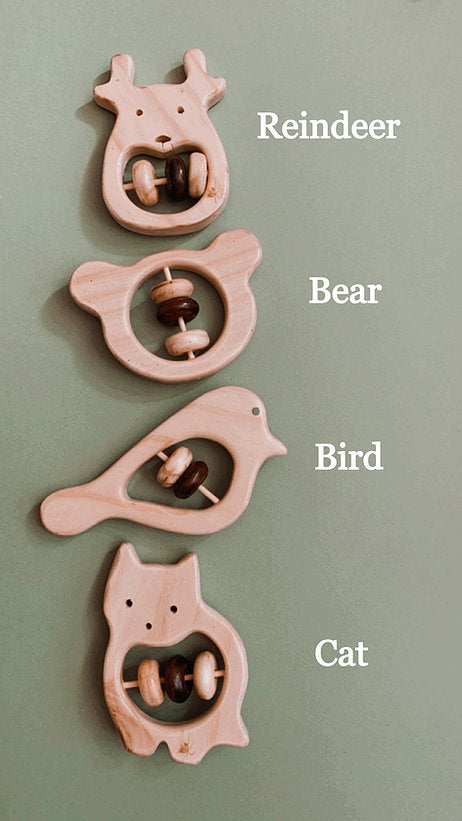 Wooden Baby Rattles - Animals