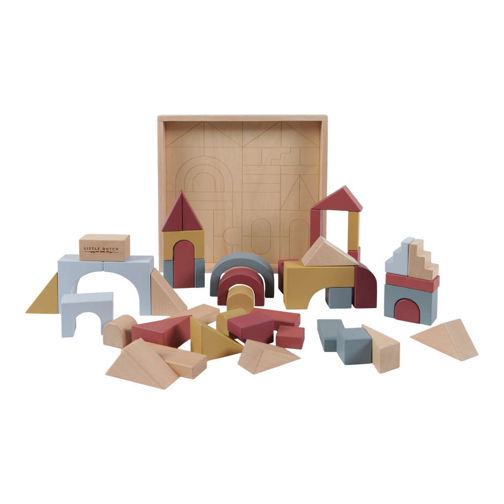 Little Dutch Wooden Building Blocks - Pure & Natural - Set of 47 by Little Dutch - Learning Bugs UK
