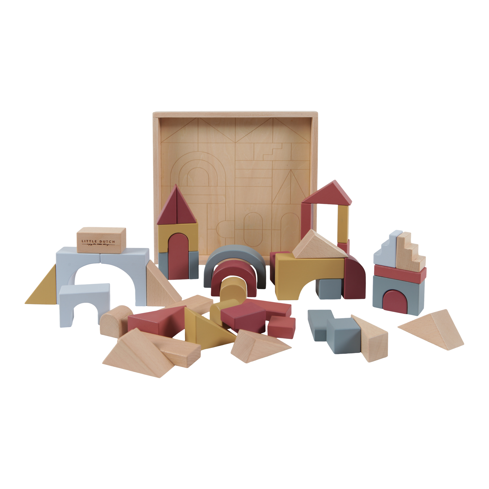 Little Dutch Wooden Building Blocks - Pure & Natural - Set of 47 by Little Dutch - Learning Bugs UK