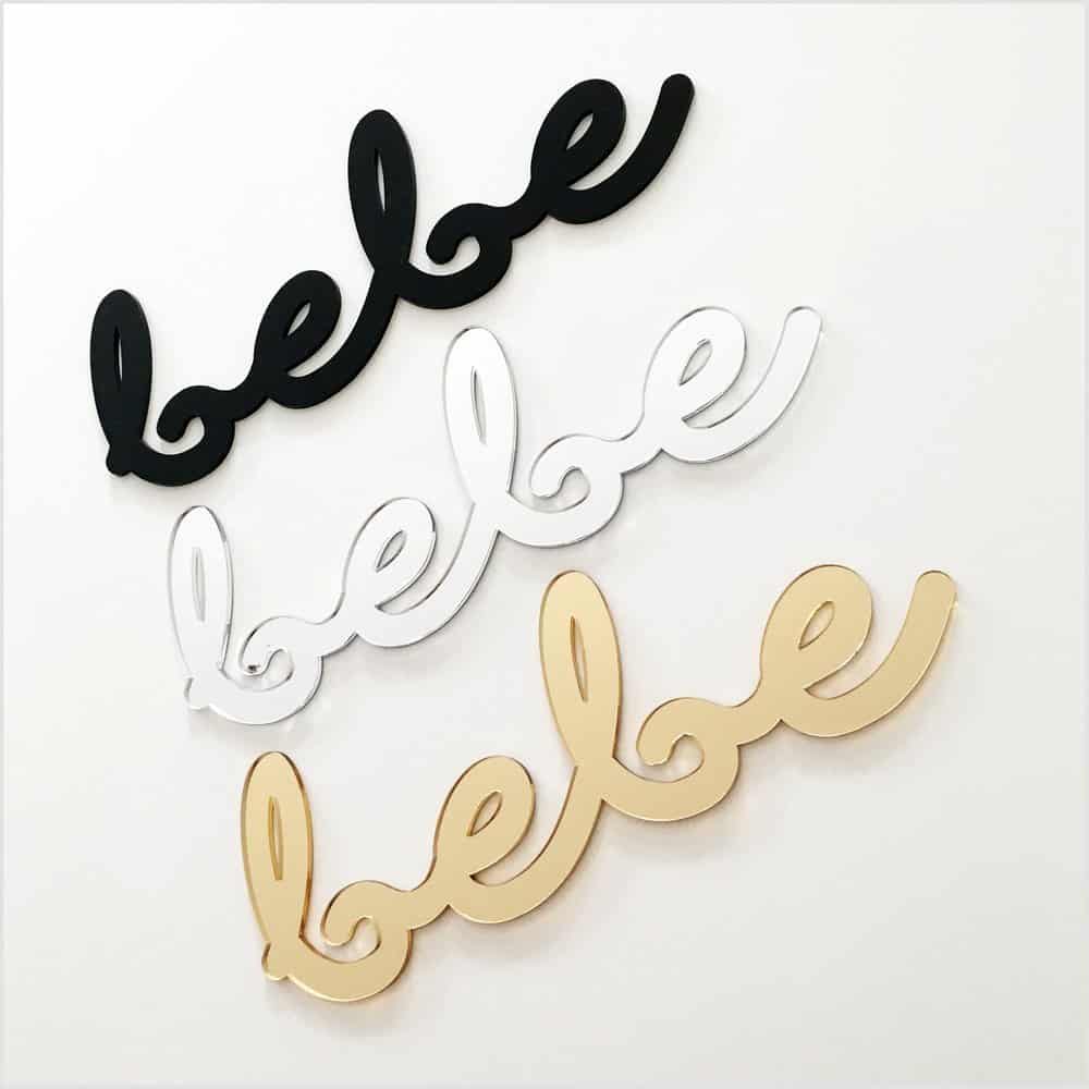bébé Acrylic Sign - Elegant Baby Nursery Wall Décor by - - Learning Bugs UK
