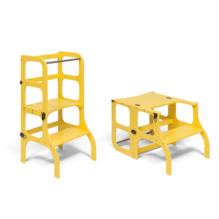 Help Tower - Table Step 'n' Sit Yellow with Antique Brass Catches Limited Edition