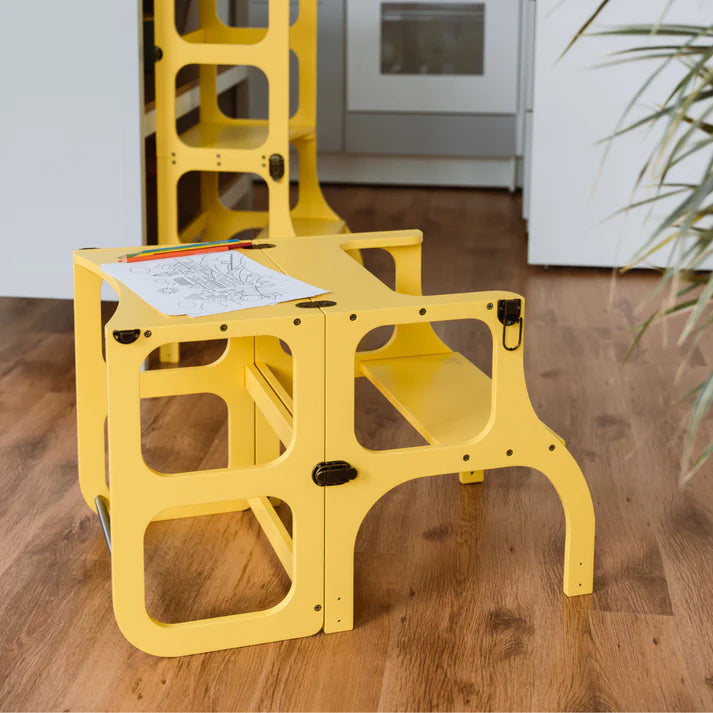 Help Tower - Table Step 'n' Sit Yellow with Antique Brass Catches Limited Edition