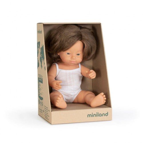 Buy Miniland Toddler Doll 38cm - Caucasian Girl with Down Syndrome, Inclusive Educational Toy | for kids by Learning Bugs UK