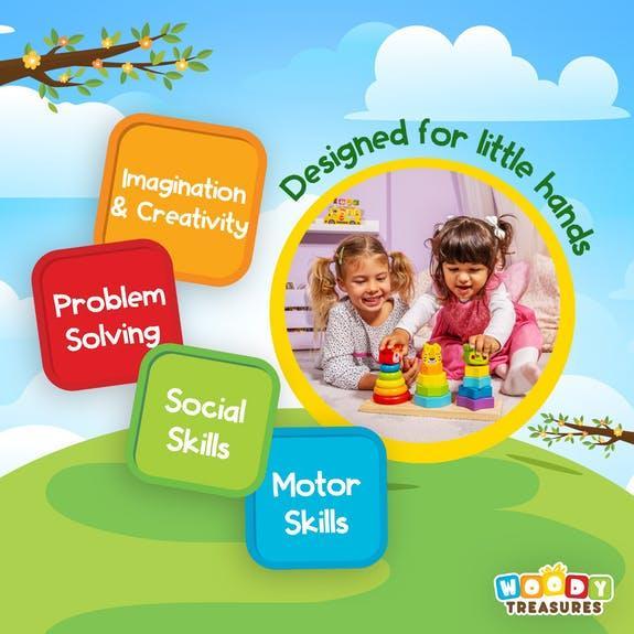 Buy Woody Treasures Wooden Stacking Teaching Clock | for kids by Learning Bugs UK